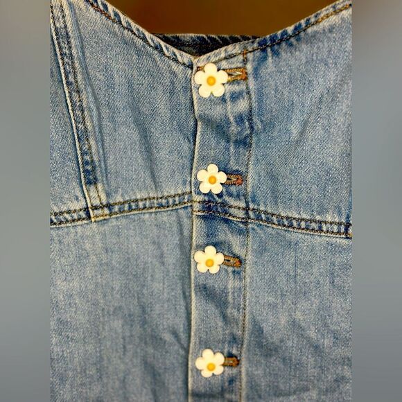 ASOS Urban Revivo Denim Cami Mini Dress with Daisy Buttons in Blue - Picture 7 of 10